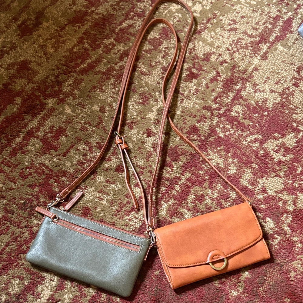 Two small crossbody bags in euc.  Green one is leather-Tahari brand